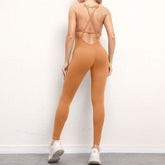 V-Ausschnitt No Embarrassion Line Yoga Fitness Jumpsuit Rückenfreier Hüftsport-Jumpsuit Tanzhose